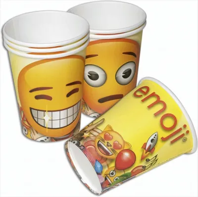 Image de 6 gobelets en carton * EMOJI * pour fête et anniversaire d'enfant Smiley