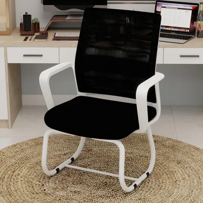 Produktbild von 45 x 55 x 90 cm Minimalistischer, moderner Bürostuhl – Metallgestell, mit Rückenlehne, weich und bequem, für Zuhause und Büro, schwarz