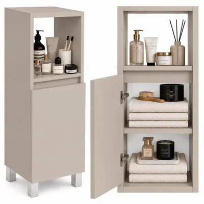 Produktbild von Badezimmerschrank Stehend, MDF 18 mm, Soft-Close, 3 Regale, 85x28x25, Ariza, Midischrank, Gäste WC & Bad für Kosmetik, Links/Rechts Parent, Kaschmir