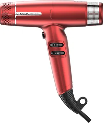 A red GA.MA iQ Lite Ultra-kompakter Haartrockner 1500W is shown against a white background.