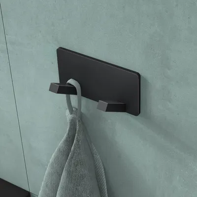 Produktbild von Mai & Mai Kleiderhaken ohne Bohren Wandgarderobe Wandhaken aus Edelstahl mit 2 Haken Garderobenleiste Garderobenhaken 81mm Matt schwarz Stalo-04