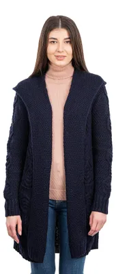 Produktbild von SAOL Klassische Passform Lange Strickjacke mit Kapuze aus 100% Wolle für D