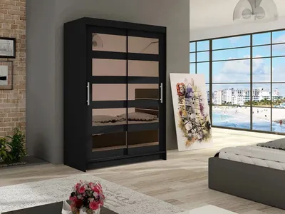 Obrázek produktu pro Vysoká šatní skříň 120 cm se zrcadlem GASPARA 4 - černá