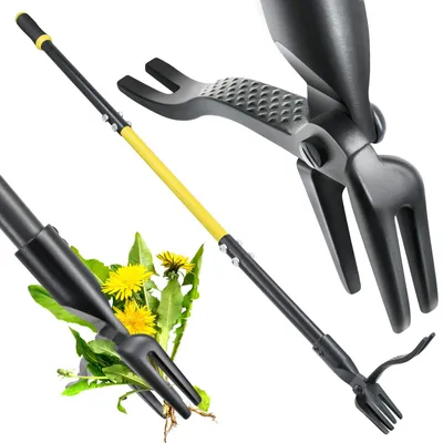 Unkrautstecher mit langem Stiel, 114 cm, 4 Klauen, Stahlkopf