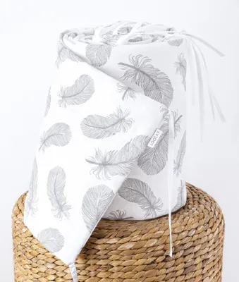 Produktbild von Feder WEIß 100% Baumwolle 360 x 30 cm BETTUMRANDUNG Babybett Austattung Babyausstattung Nestchen Bettschlange. Handgenähnt von LOOLAY®