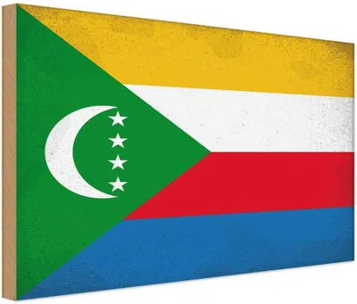Produktbild von vianmo Holzschild 20x30 cm der Komoren Comoros Vintage Flagge Fahne Wappen