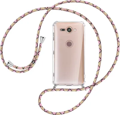 Produktbild von Handykette Backcover-Schutzhülle mit Band (Metall silberfarben) für Sony Xperia XZ2 Compact - rosa Karo