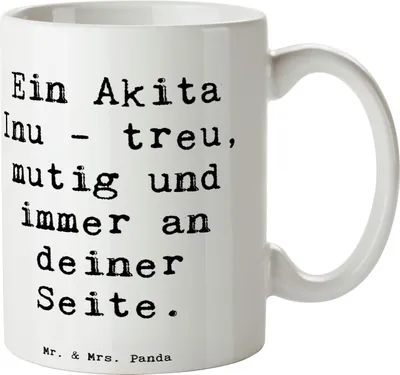 Produktbild von Mr. & Mrs. Panda Henkeltasse Spruch Akita Inu Freund - Weiß - Geschenk, treue Hunde, Trinkbecher, mutig, Kaffeetasse, Kaffeebecher, Tasse, bedingungslose Unterstützung