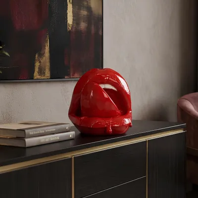 Produktbild von riess-ambiente Deko-Figur LIP 25cm rot weiß Polyresin Hochglanz Pop-Art Mund-Skulptur mit Zunge