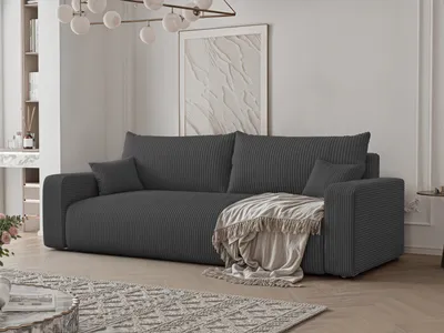 Image de Canapé-lit indépendant PIANO avec fonction sommeil et espace de rangement Canapé 3 placesCanapé-lit moderne Tissu velours côtelé moderne Poso 34 Gris