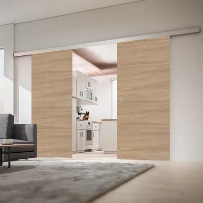 Produktbild von inova Doppelflügelige Holzschiebetür 1510 x 2035 mm, Wildeiche, Komplettset mit Quadratgriff, ohne Softclose