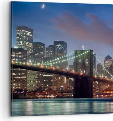 Produktbild von Bild auf Leinwand - Leinwandbild - Brooklyn brücke nacht new york city - 70x70cm - Wand Bild - Wanddeko - Leinwanddruck - Bilder - Kunstdruck - Leinwand bilder - Wandkunst - AC70x70-0512