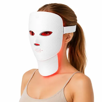 Produktbild von 7-Farben-LED-Lichtmaske für Gesicht und Hals, kabellos, USB-C, 600-mAh-Akku, 15–20 Min. Anwendung, mit Befestigungsband