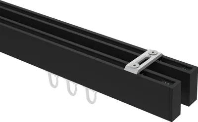 Produktbild von Interdeco Innenlaufstange / Gardinenstange mit Innenlauf Schwarz, Typ Smartline Paxo (Kappe) Deckenmontage, 14x35 mm 2-läufig, 220 cm