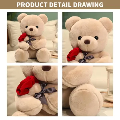 Imagen del producto de Oso de peluche, 23 cm, color marrón, con una rosa, juguete suave para niños