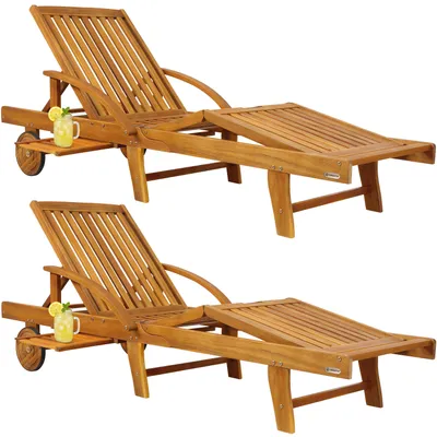 Produktbild von Casaria Sonnenliege Holz 2er Set, klappbar mit Rädern, 195,5 cm