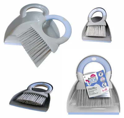 Imagen del producto de Juego de utensilios de limpieza para mesa, que incluye recogedor y pala, escoba y recogedor, con detalles en plateado