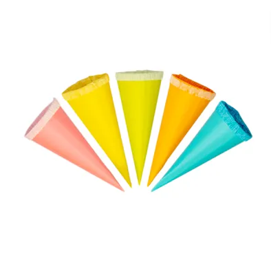Produktbild von 5er Set Mini-Schultüten verschiedene Farben uni 8 cm rund mit Kreppverschluss Deko