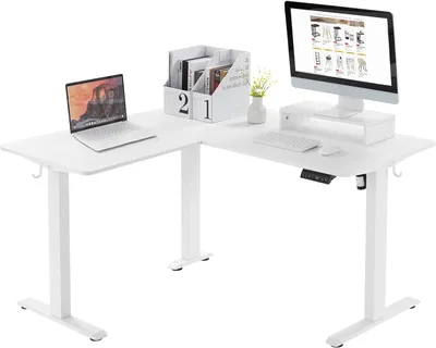 Produktbild von WOLTU elektrisch höhenverstellbarer L-förmiger Schreibtisch, Weiß, 140x120 cm, 72-120 cm höhenverstellbar, mit Memorysteuerung, Holz E1 & Metallgestell, für Büro, Home Office & Gaming, <50dB, 80kg Tragkraft