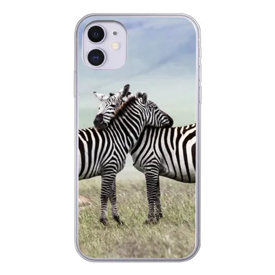 Produktbild von MuchoWow® Handyhülle Schutzhülle Hülle für iPhone 11 Zebras - Gras - Schwarz - Weiß Silikon Softcase Handy Hülle - Handytasche
