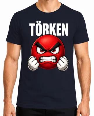 Produktbild von TÖRKEN wütender Emoji rot geballte Fäuste Comic Herren T-Shirt roter Smiley Comic grunge, Navy, S