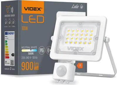 Immagine prodotto di Proiettore LED 10W 900lm 5000K IP65 Bianco con sensore di movimento e crepuscolare VIDEX LUCA
