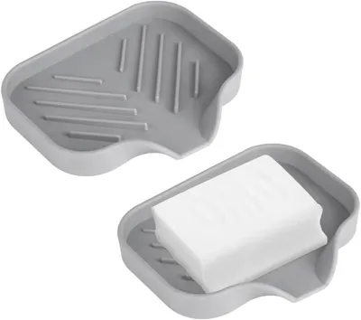 Produktbild von Set mit 2 Silikon-Seifenschalen – mit Abflusslöchern, rutschfestem Design, für Bad/Dusche/Küche