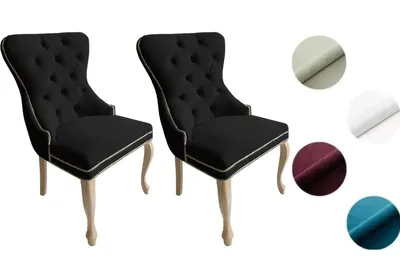 Zdjęcie produktu dla Krzesło Chesterfield Madame 2 (2 sztuki) - krzesło tapicerowane w stylu glamour, czarny welur, drewniane nogi w wykończeniu jasny rustikal