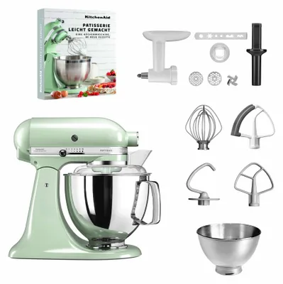 Produktbild von KitchenAid 4,8 L 5KSM175 Artisan Küchenmaschine Pastrylover mit Kunststofffleischwolf+Spritzgebäckvorsatz und Patisserie Buch Pistazie