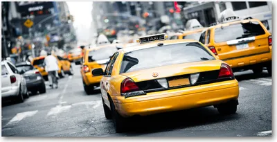 Produktbild von Tulup® Glas-Bild - 100x50 -Wandkunst - Wandbild hinter gehärtetem Sicherheitsglas  - Fahrzeuge - Taxis New York - Gelb