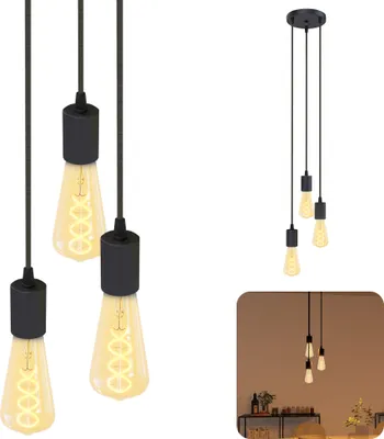 Produktbild von SSC-LUXon PARU Hängeleuchte 3-flammig Retro - Industrial Style Pendellampe mit Textilkabel inkl. Edison E27 Filament LED Lampen