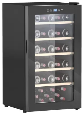 Zdjęcie produktu dla Lodówka na wino HOMCOM, pojemność 91 litrów, wyświetlacz LED, szklane drzwi, ekran dotykowy