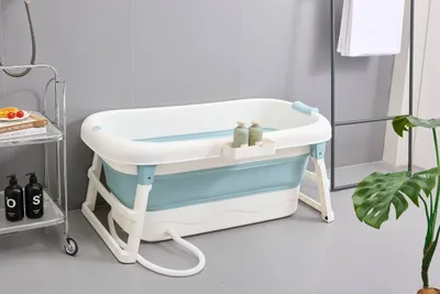 Immagine prodotto di Vasca da bagno pieghevole per adulti, ideale per piccoli bagni, colore blu