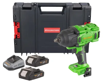 Produktbild von Procraft PWA80bb Akku Schlagschrauber 20 V 1600 Nm 1/2" Brushless + 2x Akku 2,0 Ah + Ladegerät + RHINO Toolcase