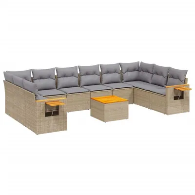 Produktbild von vidaXL 11-tlg. Garten-Sofagarnitur mit Kissen Beige Poly Rattan