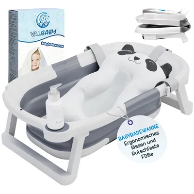 Produktbild von Baby Badewanne Faltbar Antirutsch Ergonomisch Neugeborene Bis 2 Jahre mit Panda Kissen Groß und gepolstert - Faltbare Babybadewanne Babywanne Tragbare