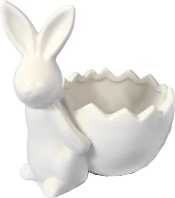 Zdjęcie produktu dla Biała Ceramiczna Figurka Zajączka na Święta Wielkanocne 14cm