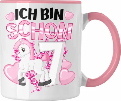 Produktbild von Trendation - 7. Geburtstag Mädchen Tasse Pferde Reiterin 7er Geburtstag Tochter Geschenkidee Kindergeburtstag 7 Jahre Alt (Rosa)
