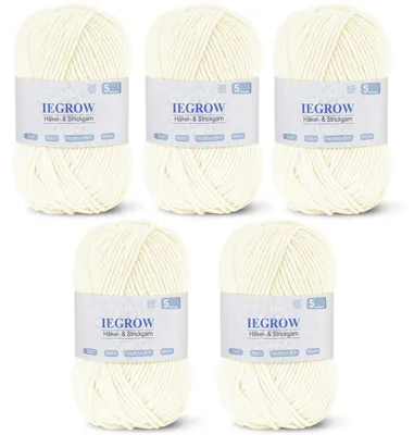 Image de Fil à tricoter, 250 g, acrylique, blanc laiteux, en 5 pelotes de 50 g