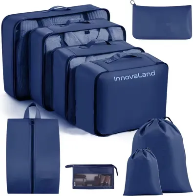 Productafbeelding van Packing Cubes Set - 9-delig Compressie - Bagage Organizer - Blauw - Reizen - Compressie Cubes