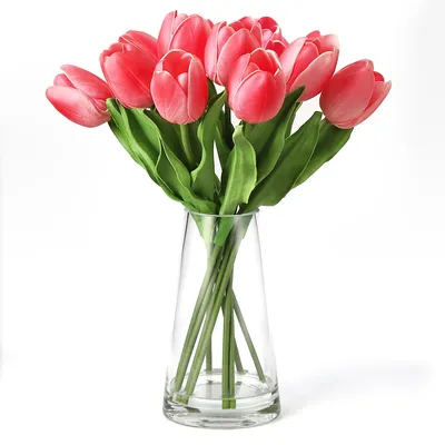 Productafbeelding van Kunsttulpen met realistisch uiterlijk in vaas, 150 cm - Rood - Realistische kamerplant voor thuis, kantoor en terras, vereist geen onderhoud