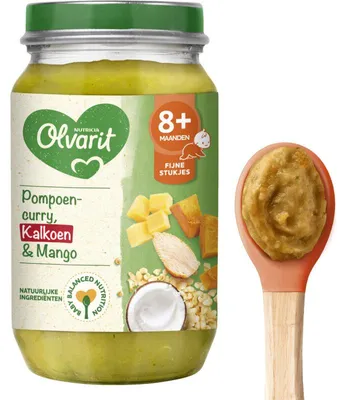 Immagine prodotto di Olvarit Pompoen Curry Kalkoen Baby porridge al mango 8 mesi+ 200g - porridge ricco di sostanze nutritive