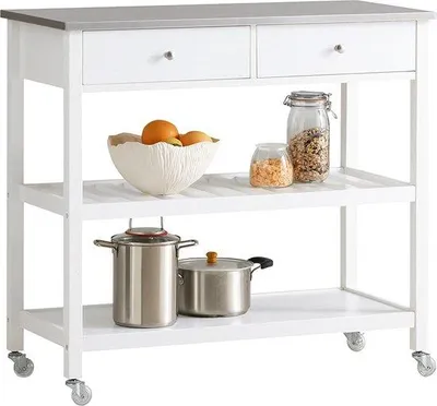 Image de Chariot de service en acier inoxydable et MDF - à deux plateaux - blanc - 100 x 45 x 92 cm