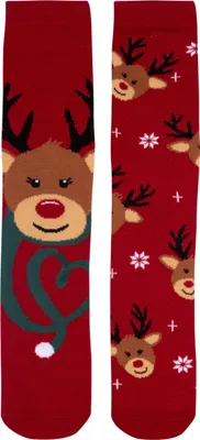 Produktbild von Rentier Winter Socken für Damen - Weihnachtssocken Frauen Sneaker Söckchen Rot (2er Pack) 35-38