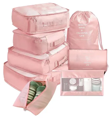 Produktbild von 8-teiliges Packwürfel-Set für Koffer, Gepäckorganizer, leichte Reisetasche mit großem Kulturbeutel für Kleidung und Schuhe