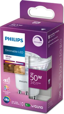 Obrázek produktu pro Philips Bodový zdroj 50 W PAR16 GU10, 4 W, 50 W, GU10, 345 lm, 15000 h, Bílá