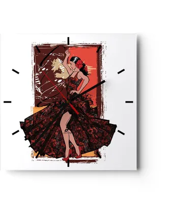 Produktbild von Wanduhr - Quadrat - Glasuhr - Tanz Tänzer - 40x40cm - Schleichendes Uhrwerk - Lautlos - zum Aufhängen bereit - Dekoration Modern - Wanddekoration aus Glas - C3AC40x40-4123