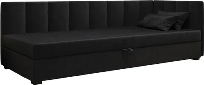 Obrázok produktu pre AURA SOFA Boxspringová posteľ ADEL PLUS 90x195 Kompletná sada s matracom Bonell, čalúnená posteľ s úložným priestorom – čierna, MONOLITH 97
