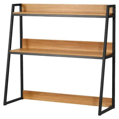 Image de Étagère de bureau, organisation en trois niveaux, construction en bois robuste, structure en acier à deux niveaux