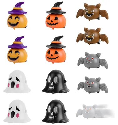 Obrázok produktu pre Sada 12 hračiek na motúziky s motívom Halloween: duchovia, netopyre a tekvice, ideálne na oslavy a ako darčeky